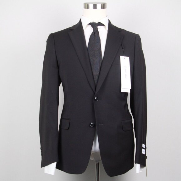 Calvin Klein Mens 44R Blazer‎ Jacket Sportscoat Skinny-Fit Black E05582 - Picture 1 of 7